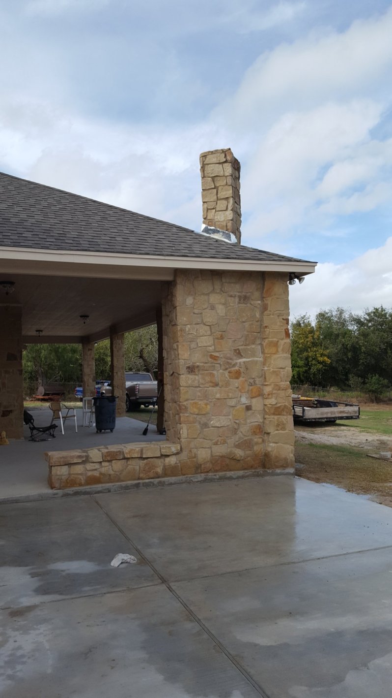 Outdoor fireplace chimney. 