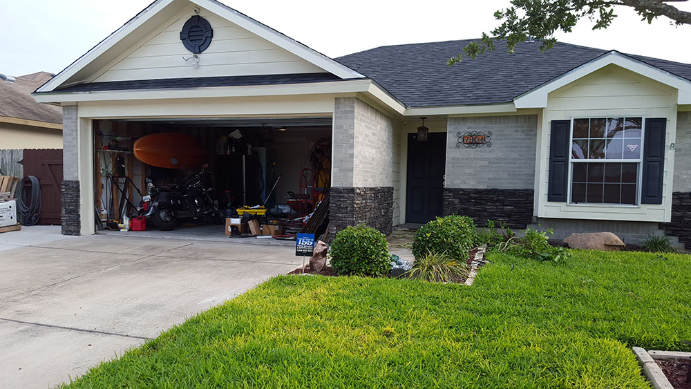 Completed stone walls on exterior of home. 