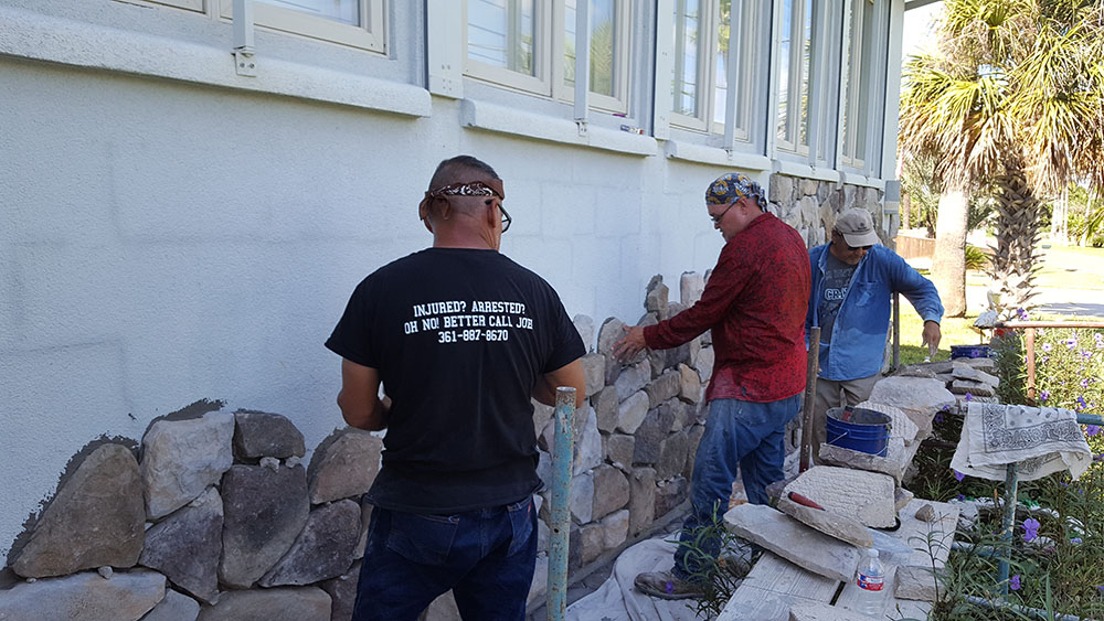 Construction on stone walls. 