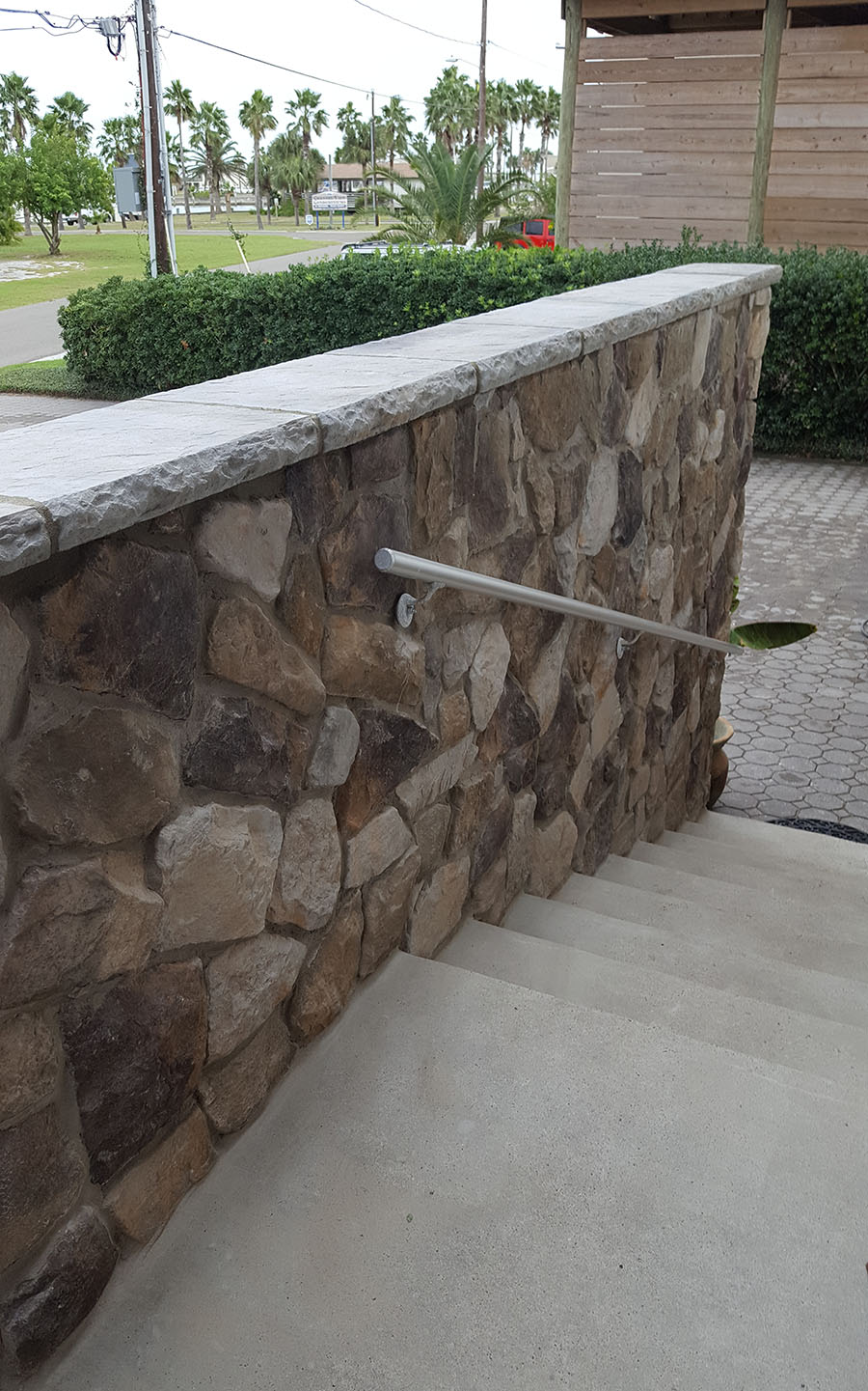 Stone walls on staircase. 