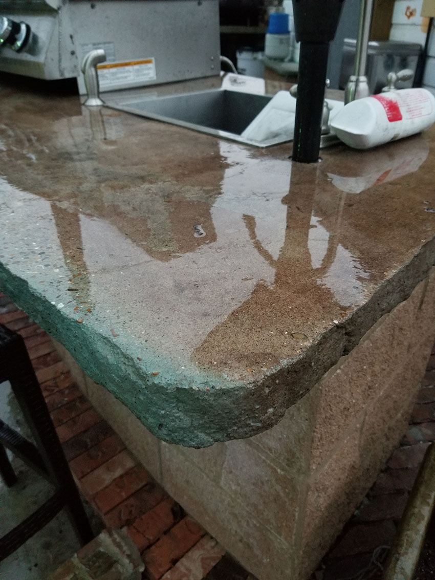 Polished and shining concrete countertop. 
