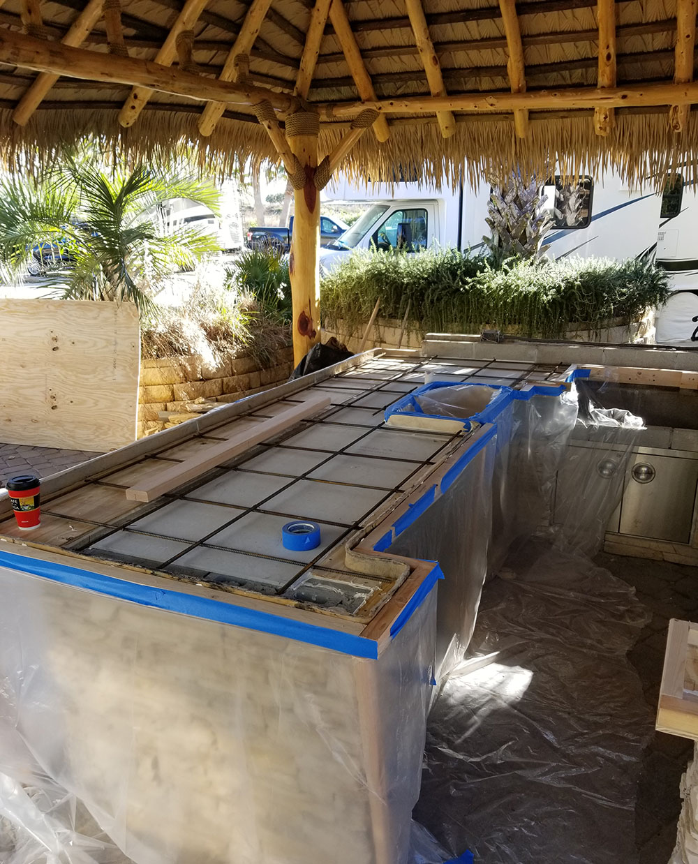 Island themed outdoor kitchens.