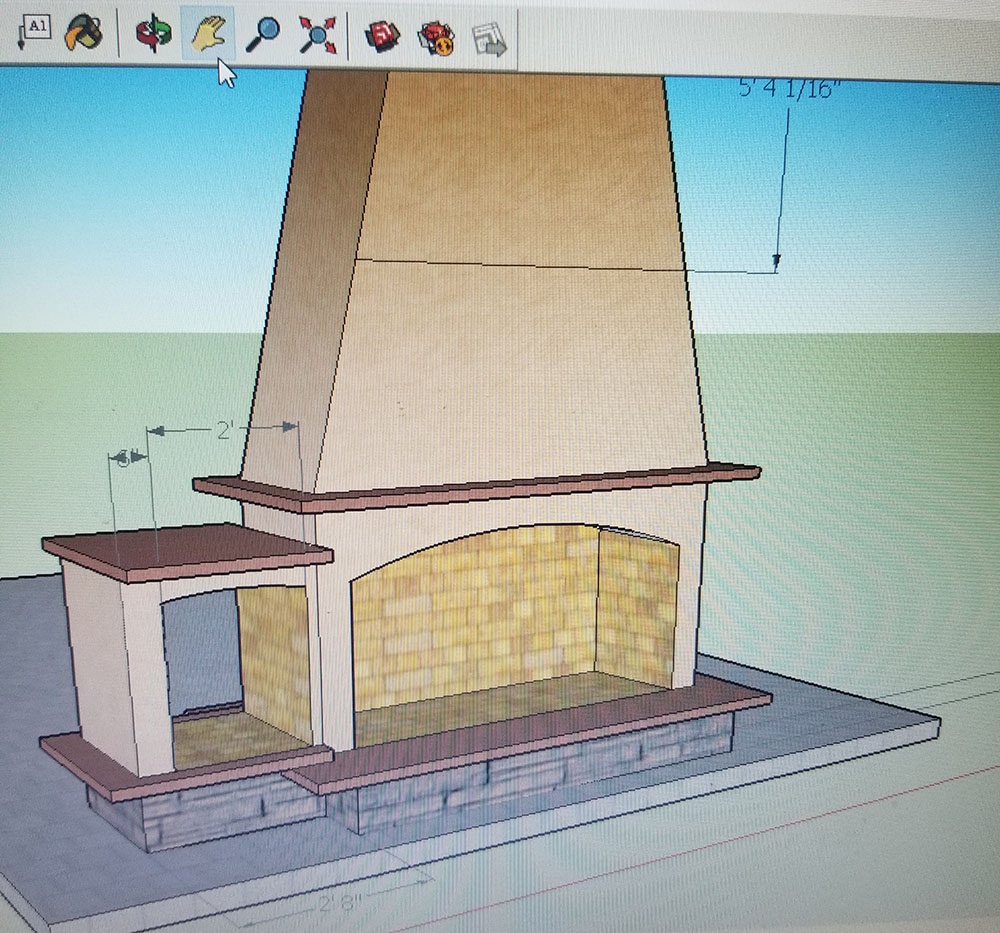 Third outdoor fireplace rendering.