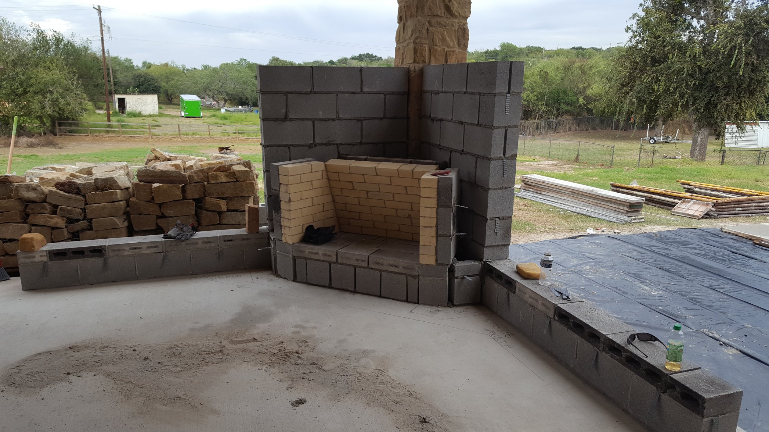 Starting from scratch with outdoor fireplace. 
