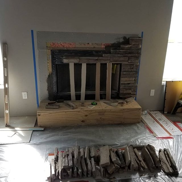 Building an outdoor fireplace.