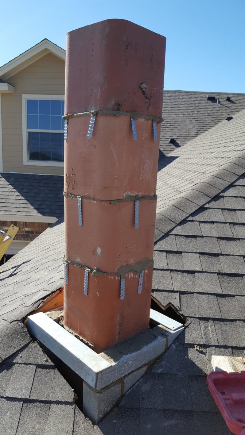 Chimney on outdoor fireplace. 